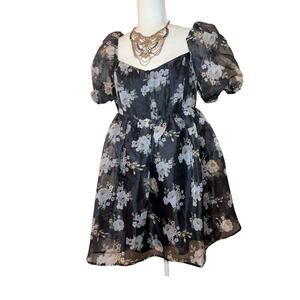NWT Lulus XL floral corseted puffed Victorian babydoll smocked mini dress